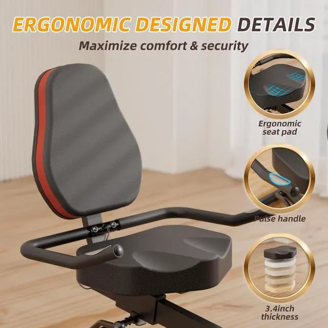 Alt view image 6 of 7 - VANSWE Recumbent Exercise Bike for Seniors, Recumbent Bike for Home, Recumbent Stationary Bike with Smart App, LED Monitor, Heart Rate Handle, Magnetic Resistance