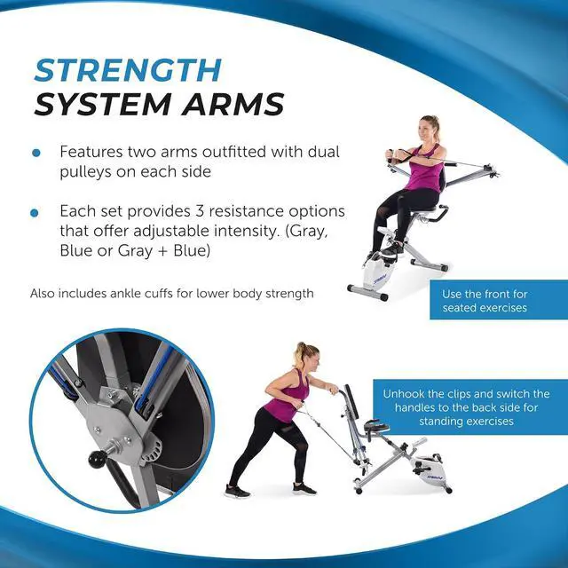 Alt view image 4 of 7 - Stamina Foldable Exercise Bike and Strength System With Smart Workout App and 250 Pound Weight Capacity for Home Workout, Gray