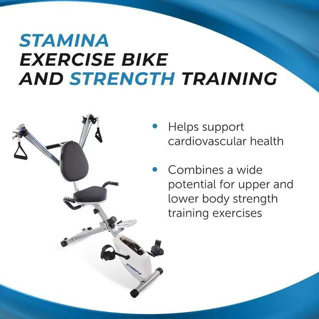 Alt view image 2 of 7 - Stamina Foldable Exercise Bike and Strength System With Smart Workout App and 250 Pound Weight Capacity for Home Workout, Gray