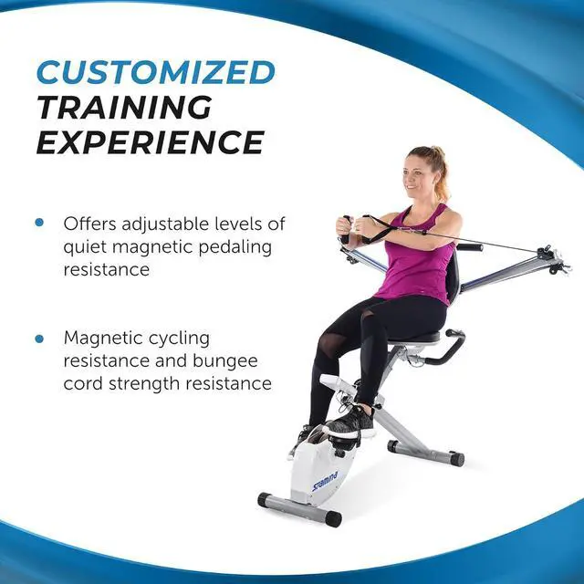 Alt view image 6 of 7 - Stamina Foldable Exercise Bike and Strength System With Smart Workout App and 250 Pound Weight Capacity for Home Workout, Gray