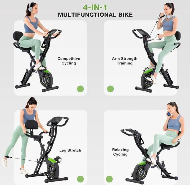 Alt view image 2 of 7 - Folding Exercise Bike, 4 in 1 Stationary Bike for Home Workout with 16-Level Adjustable Resistance, Indoor Cycling Bike with 330LB Capacity, Magnetic Workout Bike with Comfortable Seat Cushion