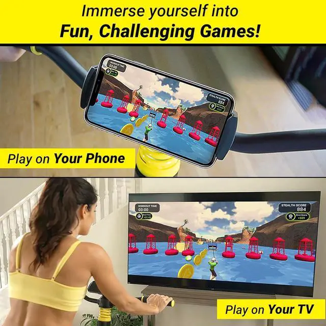 Alt view image 5 of 7 - STEALTH GAME CYCLE: Full-Body Workout X-Bike, Gamified Cardio with 5 Free Games, Foldable Magnetic Cycle, Phone Holder + Free Fitness App (Optional Premium Subscription)