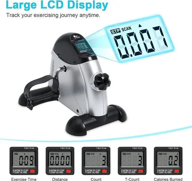Alt view image 2 of 7 - Mini Exercise Bike, himaly Under Desk Bike Pedal Exerciser Portable Foot Cycle Arm & Leg Peddler Machine with LCD Screen Displays
