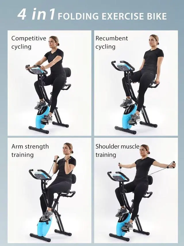 Alt view image 2 of 7 - Merax Workout Bike For Home - 4 In 1 Recumbent Exercise Bike and Upright Indoor Cycling Bike Positions, 16 Levels Magnetic Resistance Exercise Bike, Foldable Stationary Bike Machine, Fitness Bike