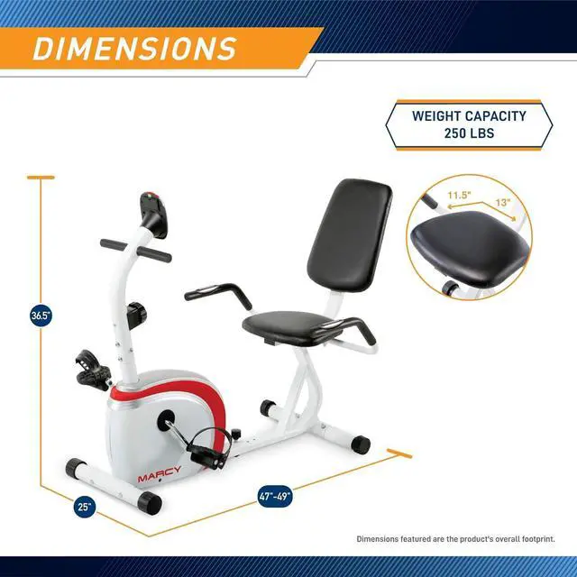 Alt view image 2 of 7 - Marcy Recumbent Exercise Bike with Magnetic Resistance and Pulse Sensor NS-908R White 30.50 x 11.50 x 21.50 inches