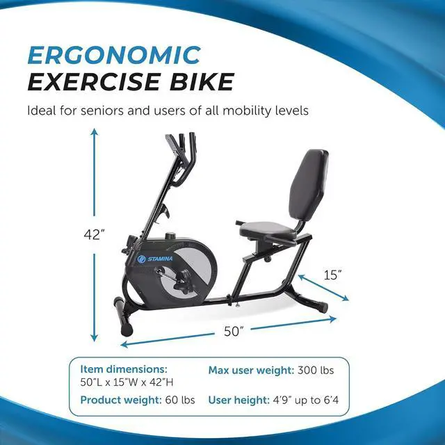Alt view image 3 of 7 - Stamina Recumbent Exercise Bike for Home 346 w/Smart Workout App - Stationary Bike for Adults, Seniors w/Large, Adjustable, Comfortable Seat & Walk-Thru Design