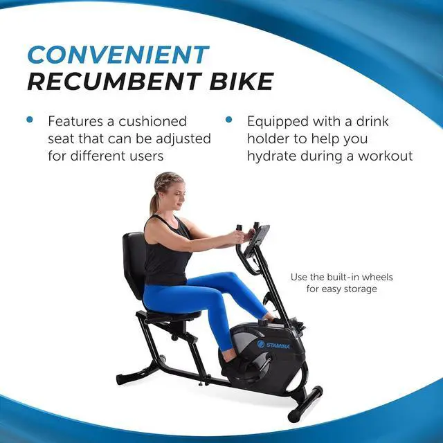 Alt view image 7 of 7 - Stamina Recumbent Exercise Bike for Home 346 w/Smart Workout App - Stationary Bike for Adults, Seniors w/Large, Adjustable, Comfortable Seat & Walk-Thru Design
