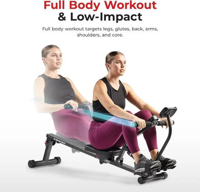 Alt view image 2 of 7 - Sunny Health & Fitness Compact Adjustable Rowing Machine with 12 Levels of Complete Body Workout Resistance and Optional SunnyFit App Enhanced Connectivity