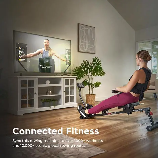Alt view image 3 of 7 - Sunny Health & Fitness Compact Adjustable Rowing Machine with 12 Levels of Complete Body Workout Resistance and Optional SunnyFit App Enhanced Connectivity