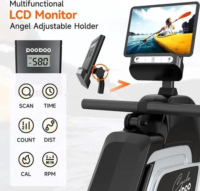 Alt view image 3 of 7 - Pooboo Magnetic Rowing Machine 360 LB Weight Capacity, folding rower with Combination Strength exercise, Tablet Holder and Comfortable Seat Cushion, Rower for Home Use