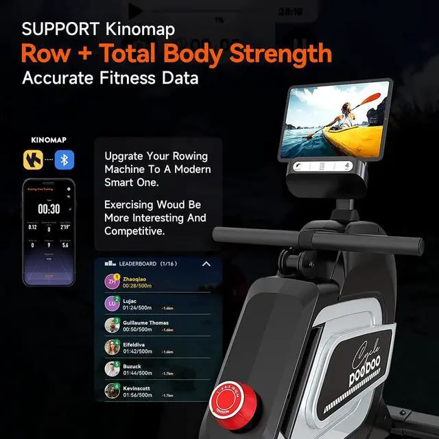 Alt view image 4 of 7 - Pooboo Magnetic Rowing Machine 360 LB Weight Capacity, folding rower with Combination Strength exercise, Tablet Holder and Comfortable Seat Cushion, Rower for Home Use