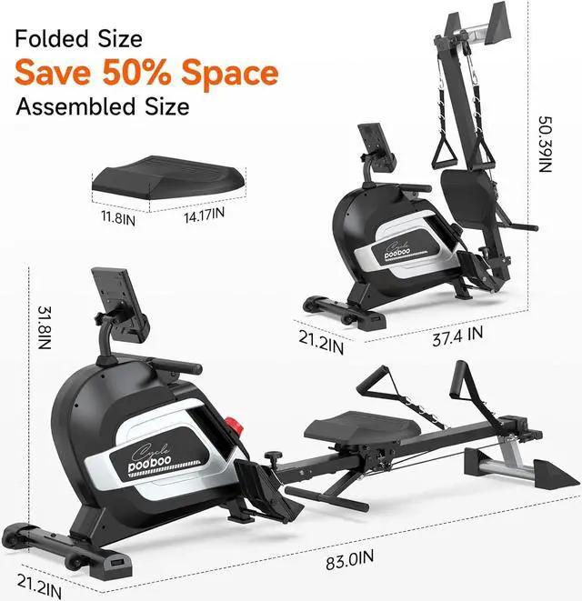 Alt view image 6 of 7 - Pooboo Magnetic Rowing Machine 360 LB Weight Capacity, folding rower with Combination Strength exercise, Tablet Holder and Comfortable Seat Cushion, Rower for Home Use