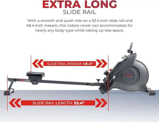 Alt view image 2 of 7 - Sunny Health & Fitness Magnetic Rowing Machine with Extended Slide Rail, Full-Body Workout, Low-Impact, Optional Premium Water Motion and Free SunnyFit App