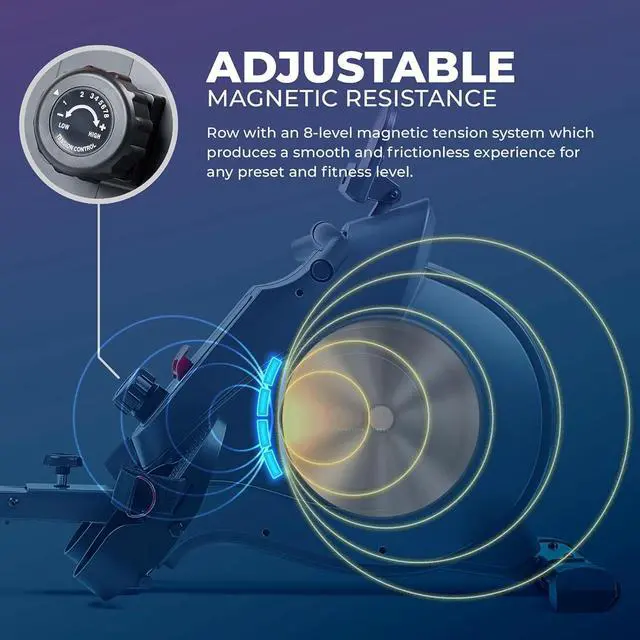Alt view image 3 of 7 - Sunny Health & Fitness Magnetic Rowing Machine with Extended Slide Rail, Full-Body Workout, Low-Impact, Optional Premium Water Motion and Free SunnyFit App