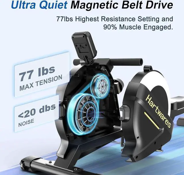 Alt view image 2 of 6 - Rowing Machines for Home,Hartwares Magnetic Rowing Machine with 77lbs High Resistance Rowing Machine,16 Levels of Quiet Resistance,Rower Machine for Home Row Machine,App Compatible,LCD Monitor