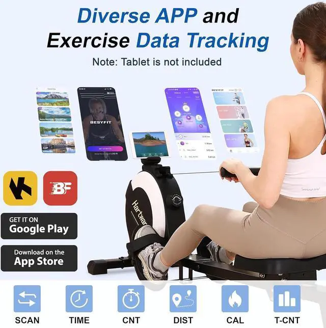 Alt view image 3 of 6 - Rowing Machines for Home,Hartwares Magnetic Rowing Machine with 77lbs High Resistance Rowing Machine,16 Levels of Quiet Resistance,Rower Machine for Home Row Machine,App Compatible,LCD Monitor