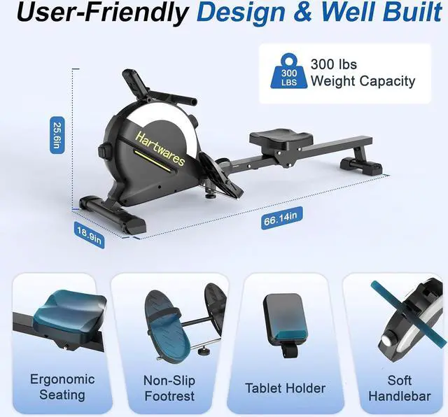 Alt view image 4 of 6 - Rowing Machines for Home,Hartwares Magnetic Rowing Machine with 77lbs High Resistance Rowing Machine,16 Levels of Quiet Resistance,Rower Machine for Home Row Machine,App Compatible,LCD Monitor