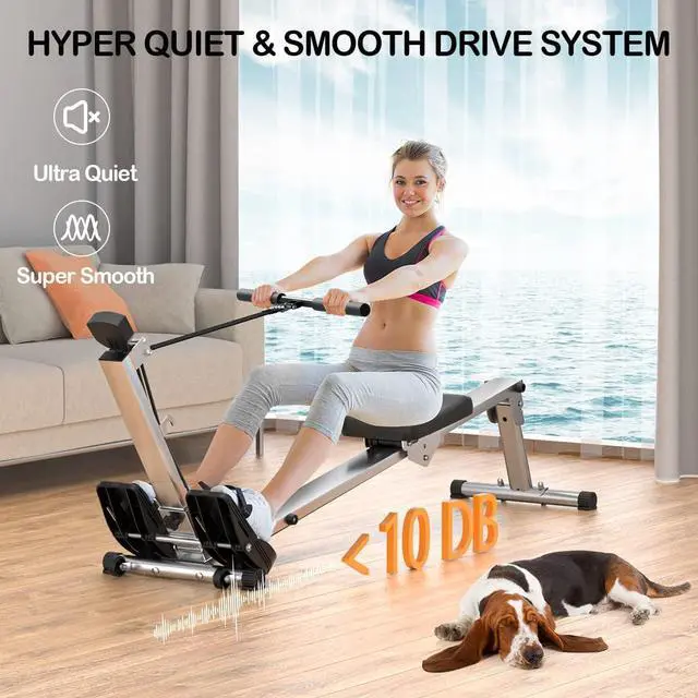 Alt view image 2 of 7 - Rowing Machine for Home Use, Rowing Machine Foldable Rower with LCD Monitor & Comfortable Seat Cushion - Upgraded Version Row Machine Supports 300LBS, Hyper-Quiet & Smooth