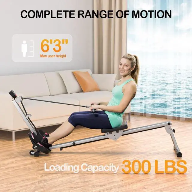 Alt view image 4 of 7 - Rowing Machine for Home Use, Rowing Machine Foldable Rower with LCD Monitor & Comfortable Seat Cushion - Upgraded Version Row Machine Supports 300LBS, Hyper-Quiet & Smooth