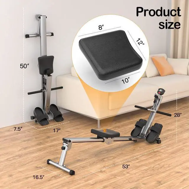 Alt view image 7 of 7 - Rowing Machine for Home Use, Rowing Machine Foldable Rower with LCD Monitor & Comfortable Seat Cushion - Upgraded Version Row Machine Supports 300LBS, Hyper-Quiet & Smooth