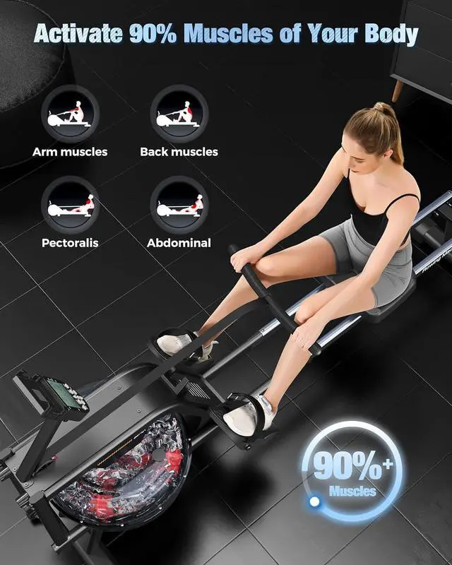 Alt view image 3 of 7 - YOSUDA Magnetic/Water Rowing Machine 350 LB Weight Capacity - Foldable Rower for Home Use with Bluetooth, App Supported, Tablet Holder and Comfortable Seat Cushion