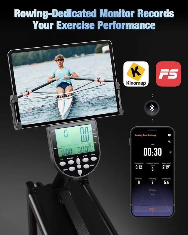 Alt view image 4 of 7 - YOSUDA Magnetic/Water Rowing Machine 350 LB Weight Capacity - Foldable Rower for Home Use with Bluetooth, App Supported, Tablet Holder and Comfortable Seat Cushion