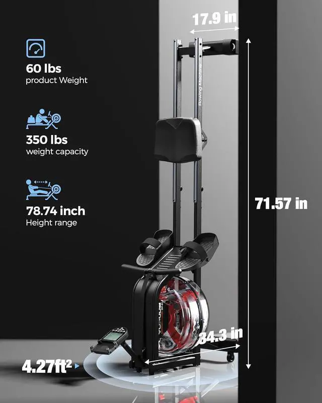 Alt view image 5 of 7 - YOSUDA Magnetic/Water Rowing Machine 350 LB Weight Capacity - Foldable Rower for Home Use with Bluetooth, App Supported, Tablet Holder and Comfortable Seat Cushion