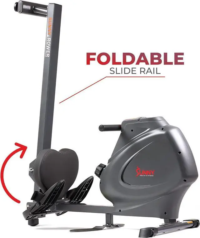 Alt view image 3 of 7 - Sunny Health & Fitness Multi-Function Premium Magnetic Rowing Machine, Bicep Curls, Upward Rows, Seated Rows, Foldable Slide Rails, Digital Monitor and Optional Bluetooth with Free SunnyFit App