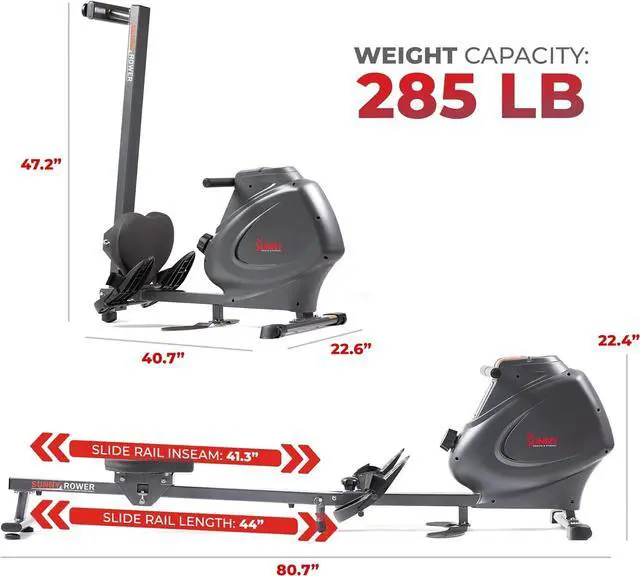 Alt view image 4 of 7 - Sunny Health & Fitness Multi-Function Premium Magnetic Rowing Machine, Bicep Curls, Upward Rows, Seated Rows, Foldable Slide Rails, Digital Monitor and Optional Bluetooth with Free SunnyFit App