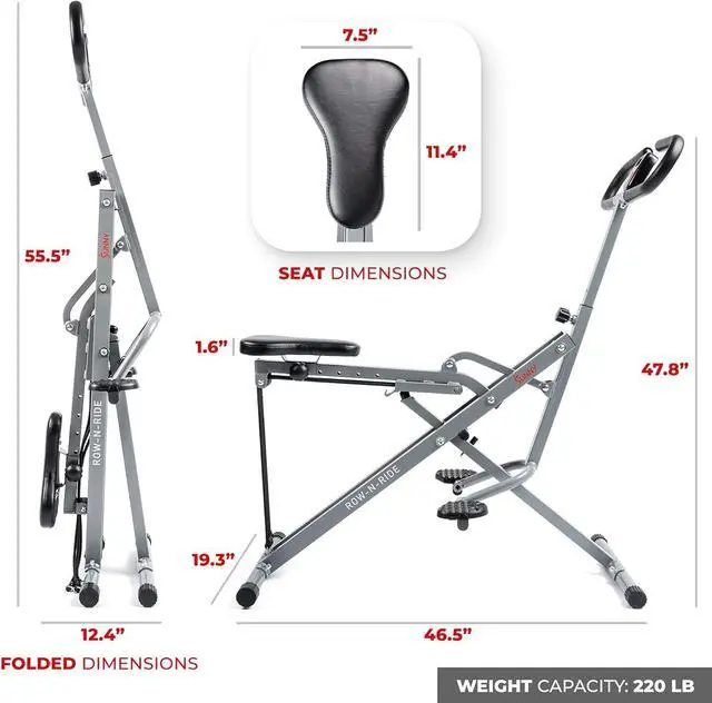 Alt view image 5 of 7 - Sunny Health & Fitness Row-N-Ride Squat Assist Trainer for Glutes & Legs Workout with Adjustable Resistance, Optional Full Motion & Smart Connected Fitness App