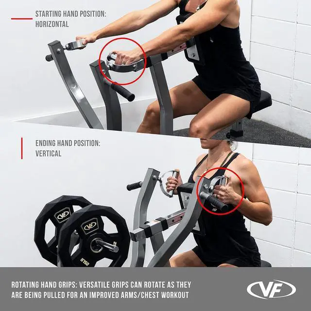 Alt view image 3 of 7 - Valor Fitness Seated Row Machine - Back Chest Workout - Plate Loaded- Independent Converging Arms - Multi Grip Positions - Rotating Handles- includes 2" Plate Adapters - Home Gym Max 400 lbs