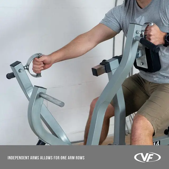 Alt view image 4 of 7 - Valor Fitness Seated Row Machine - Back Chest Workout - Plate Loaded- Independent Converging Arms - Multi Grip Positions - Rotating Handles- includes 2" Plate Adapters - Home Gym Max 400 lbs