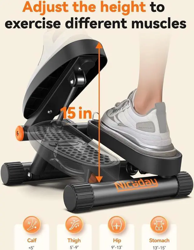 Alt view image 4 of 7 - Niceday Steppers for Exercise, Mini Stair Stepper with Resistance Bands at Home Workout Equipment with 300LBS Loading Capacity, Hydraulic Fitness Stepper with LCD Monitor