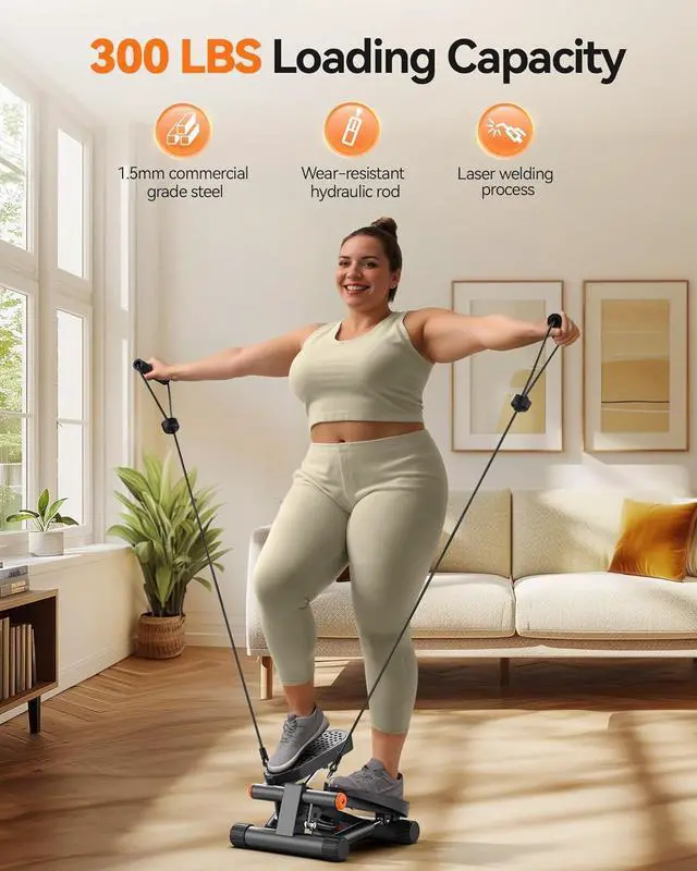 Alt view image 5 of 7 - Niceday Steppers for Exercise, Mini Stair Stepper with Resistance Bands at Home Workout Equipment with 300LBS Loading Capacity, Hydraulic Fitness Stepper with LCD Monitor