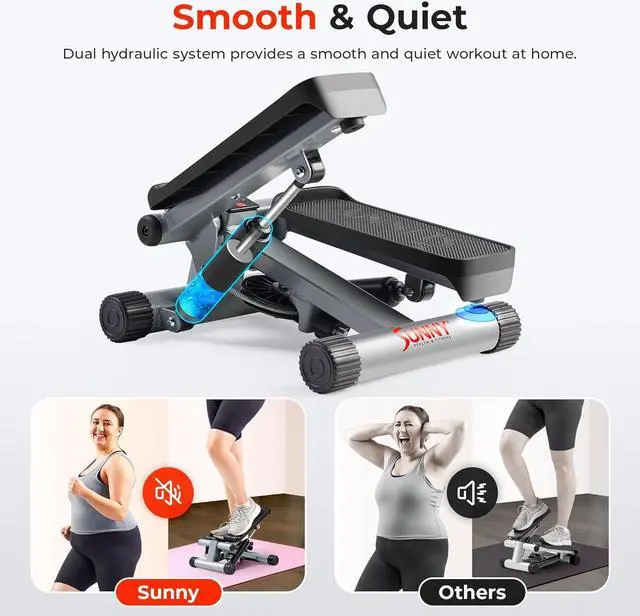 Alt view image 4 of 6 - Sunny Health & Fitness Mini Stepper for Exercise at Home, Stair Step Workout Machine with Resistance Band and Over 300lb Weight Capacity, Optional Twist Motion and Free SunnyFit App Connection