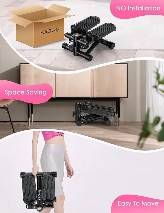 Alt view image 5 of 7 - Steppers for Exercise at Home, KitGody Mini Stepper with Resistance Bands, Portable Stair Stepper for Home 330LBS Capacity, Adjustable Height Fitness Stepper Machine