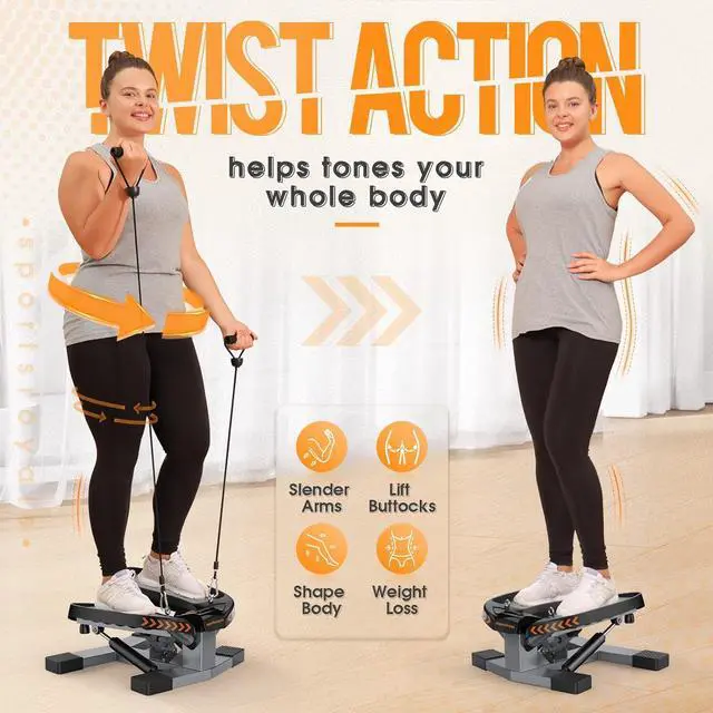 Alt view image 3 of 7 - Sportsroyals Stair Stepper for Exercises-Twist Stepper with Resistance Bands and 330lbs Weight Capacity