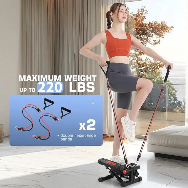 Alt view image 2 of 7 - ANCHEER Steppers for Exercise at Home, Mini Stair Stepper with Resistance Bands, Hydraulic Exercise Stepper with LCD Monitor,Mini Stepper with 220LBS Capacity,