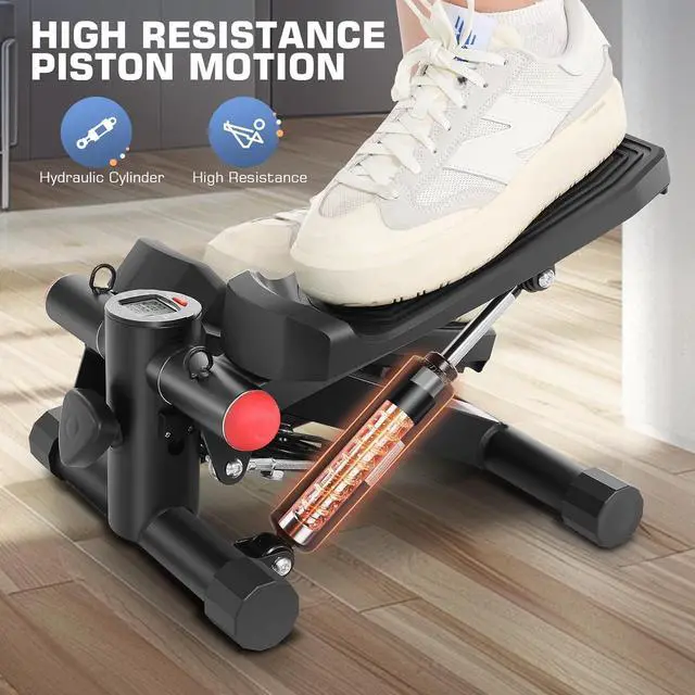 Alt view image 4 of 7 - ANCHEER Steppers for Exercise at Home, Mini Stair Stepper with Resistance Bands, Hydraulic Exercise Stepper with LCD Monitor,Mini Stepper with 220LBS Capacity,