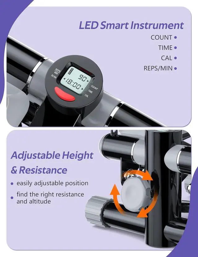 Alt view image 5 of 7 - Amicus Mini Stepper with Handlebar for Exercise, Stair Stepper with Resistance Band, Hydraulic Fitness Stepper Machine for Home, 330lbs Weight Capacity