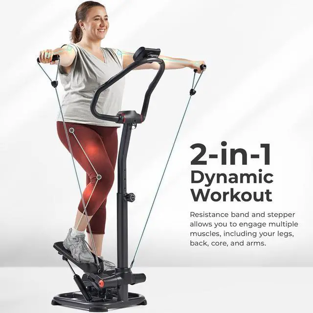 Alt view image 3 of 7 - Sunny Health & Fitness 2-in-1 Premium Power Stepper with Resistance Bands, Low-Impact Cardio, Space-Saving, Height-Adjustable, with Enhanced Bluetooth Connectivity with Free SunnyFit App