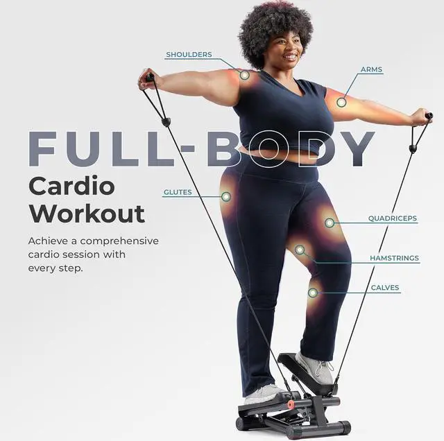 Alt view image 2 of 7 - Sunny Health & Fitness Mini Stepper for Exercise at Home, Stair Step Workout Machine with Resistance Band and Over 300lb Weight Capacity, Optional Twist Motion and Free SunnyFit App Connection
