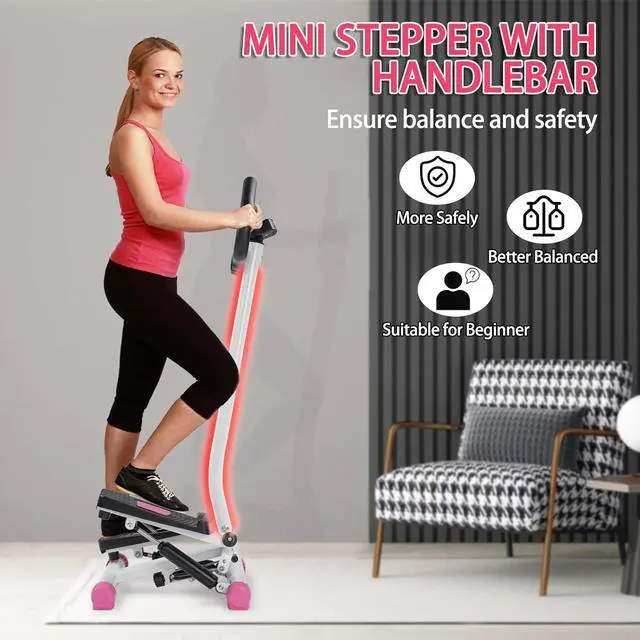 Alt view image 2 of 7 - Ktaxon Steppers for Exercise, Mini Stepper with Handlebar, Twist Stepper with Unique Twist Movement, 300LBS Weight Capacity, Adjustable Step Height for Full Body Workout (Pink)