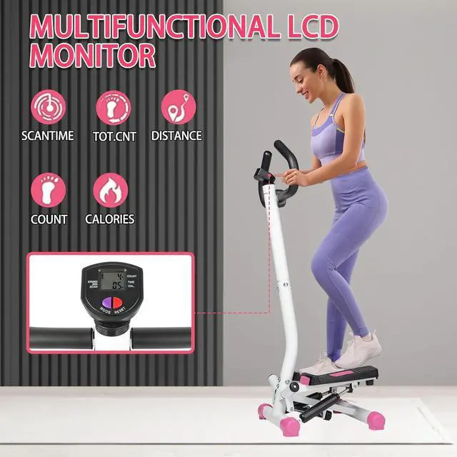 Alt view image 3 of 7 - Ktaxon Steppers for Exercise, Mini Stepper with Handlebar, Twist Stepper with Unique Twist Movement, 300LBS Weight Capacity, Adjustable Step Height for Full Body Workout (Pink)