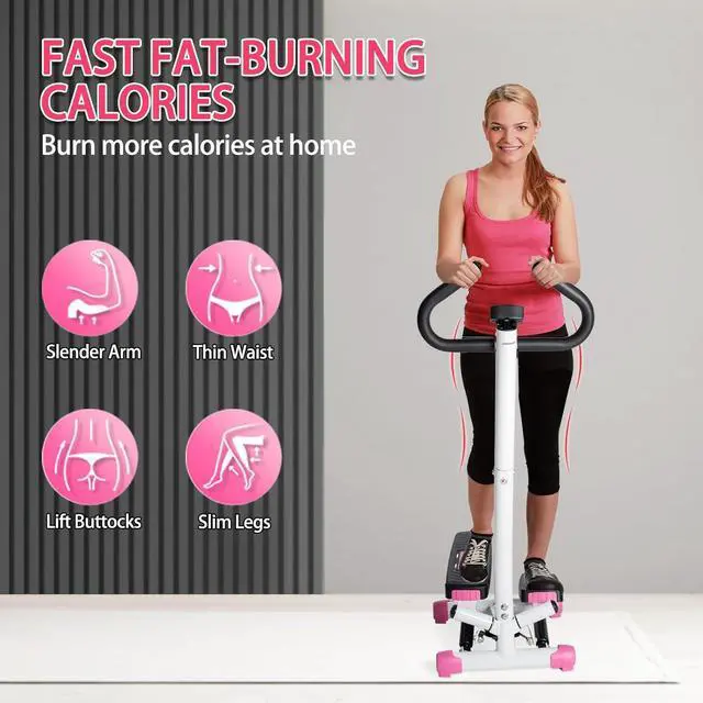 Alt view image 4 of 7 - Ktaxon Steppers for Exercise, Mini Stepper with Handlebar, Twist Stepper with Unique Twist Movement, 300LBS Weight Capacity, Adjustable Step Height for Full Body Workout (Pink)