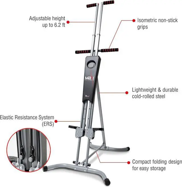 Alt view image 4 of 7 - MaxiClimber Vertical Climber Provides an Adjustable Platform to Target Power, Strength and Endurance Training for a Full-Body Workout. Free Fitness App and ERS Resistance