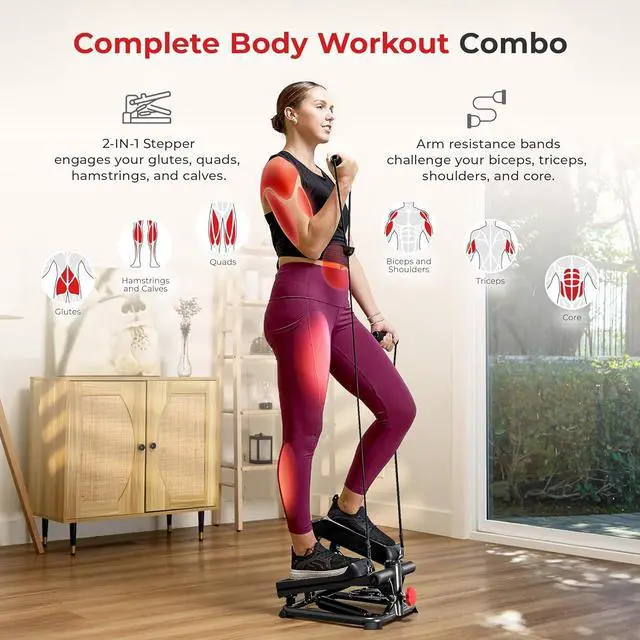 Alt view image 3 of 7 - Sunny Health & Fitness Mini Steppers for Exercise at Home, Stair Step Workout Machine, Full Body Cardio Equipment, with Optional Free SunnyFit App Connection and Resistance Band