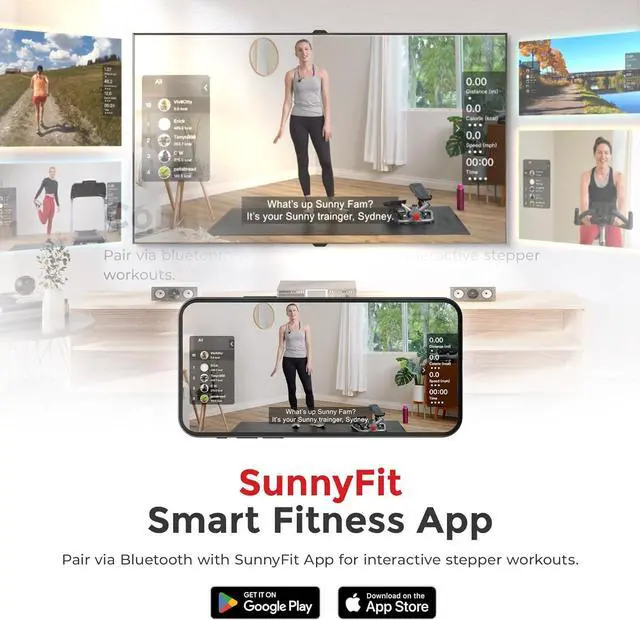 Alt view image 5 of 7 - Sunny Health & Fitness 2-in-1 Premium Power Stepper with Resistance Bands, Low-Impact Cardio, Space-Saving, Height-Adjustable, and Optional SunnyFit® App Enhanced Bluetooth Connectivity