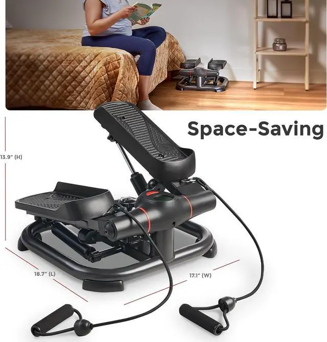 Alt view image 7 of 7 - Sunny Health & Fitness 2-in-1 Premium Power Stepper with Resistance Bands, Low-Impact Cardio, Space-Saving, Height-Adjustable, and Optional SunnyFit® App Enhanced Bluetooth Connectivity