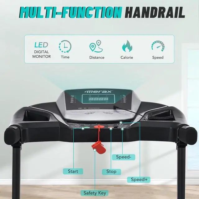 Alt view image 4 of 7 - Merax Electric Folding Treadmill  Easy Assembly Fitness Motorized Running Jogging Machine with Speakers for Home Use, 12 Preset Programs